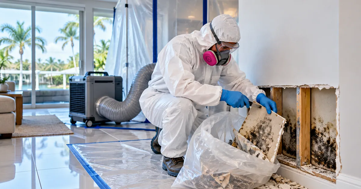 Return-Ready Mold Removal in Juno Beach, FL — technician removing mold under containment